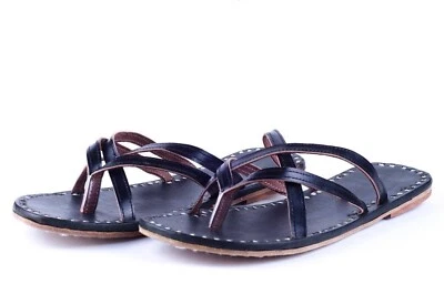 Sandalias pantuflas de vestir informales de cuero negro genuino para mujer Foto 1 de 4