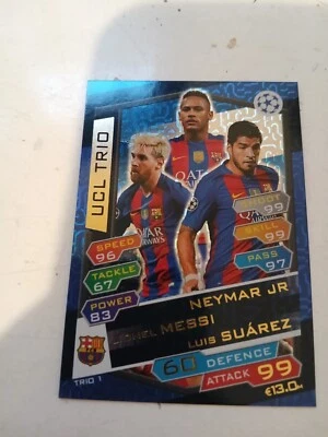 TOPPS MATCH ATTAX 2016-17 UCL TRIO MESSI + SUAREZ + NEYMAR - Image 1 of 2