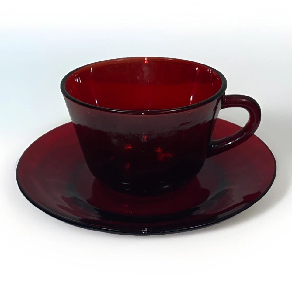 LOT OF 6 Anchor Hocking ROYAL RUBY Red Cup & Saucer Set - Image 1 of 4