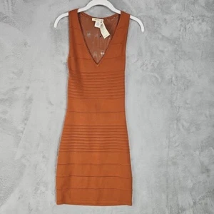 Arden B Bodycon Dress Womens Size S Brown V-Neck Mini Stretch Knit Crochet Back - Picture 1 of 6