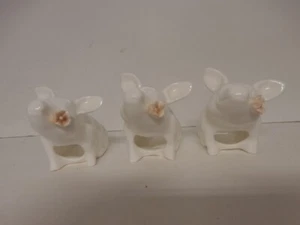 Pia 1986 Schwein mit rosa Blume Serviettenringe Halter Bone China 3 Stück - Vintage - Bild 1 von 3