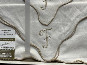 Vintage NEW Monogram F Linen Table 4 NAPKINS PLACEMATS Progress Personalized SET - Picture 1 of 7