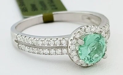 GENUÍNO ANEL DE DIAMANTE FLUORITA VERDE E SAFIRA BRANCA 1,06 cts prata 0,925 - Novo com etiquetas - Imagem 1 de 4