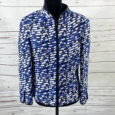 Chaqueta Carlisle Mujer’s 8 Azul/Blanco Blazer Cremallera Completa Tweed Foto 1 de 4
