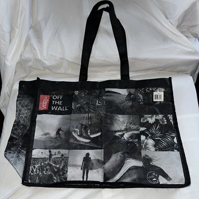 Bolso de compras reutilizable Vans Off The Wall negro blanco rojo tostado con etiqueta Foto 1 de 4