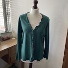 East Green Cardigan With Frilled Edging Size 14 smart quirky fun