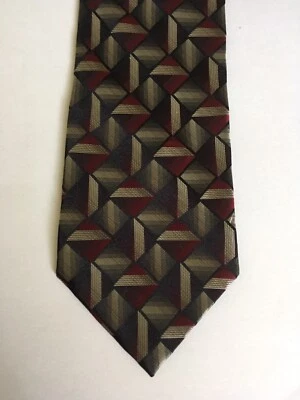 DESENHOS DE PLATINA - GRAVATA GEOMÉTRICA 100% SEDA PRETA/CINZA/VERMELHA - 60" DE COMPRIMENTO 3,5" DE LARGURA - Imagem 1 de 4