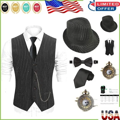 Conjunto de sombrero Fedora y gran chaleco Gatsby de la década de 1920 para hombre - Disfraz de colección esencial Foto 1 de 4