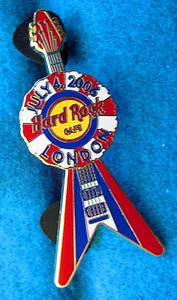LONDON ENGLAND 4th JULY ROSETTE BUNTING FLYING V GUITAR 2006 Hard Rock Cafe PIN - Picture 1 of 1