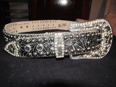 Cinturón de vaquera Blazin Roxx de cuero negro para mujer - Ultimate Western Bling - talla 31  Foto 1 de 4