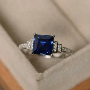 Anillo de boda de circón cúbico corte princesa joyería anillos de plata 925 talla 6-10 - Imagen 1 de 7