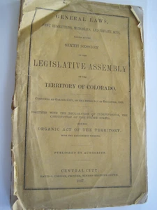 Colorado Territory Legislative Assembly General Laws Central City Sixth Session - Picture 1 of 10