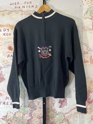 Suéter Obermeyer Mujer L Media Cremallera Esquí Copo de Nieve Cresta 1947 Negro Retro Lana Foto 1 de 4