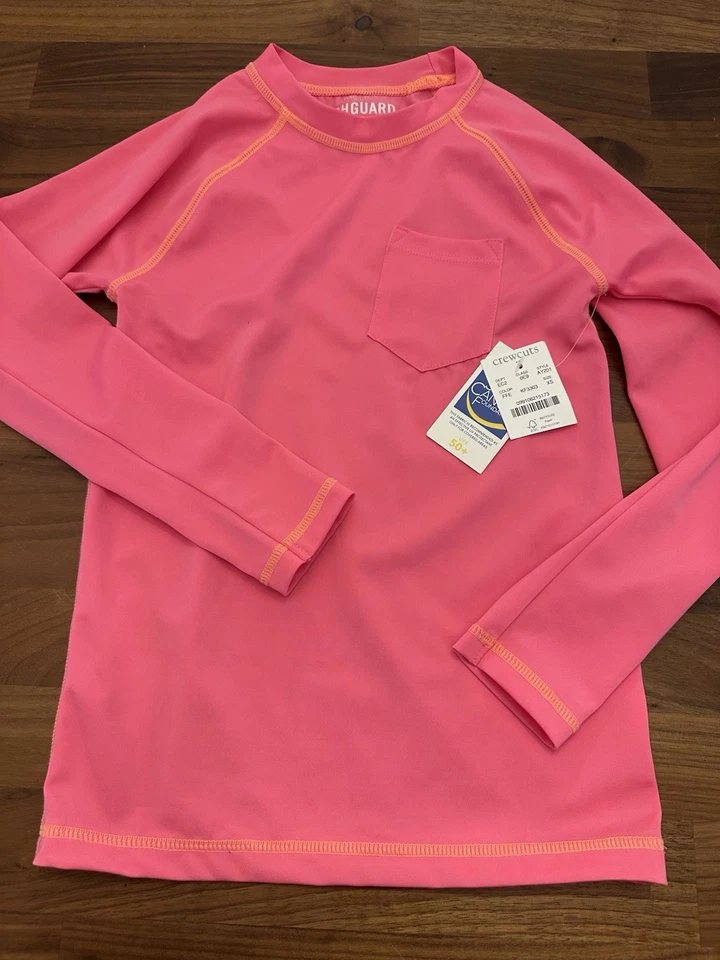 Crewcuts Rash Guard UPF 50+ 儿童 XS 码游泳衬衫长袖粉色 J Crew 全新 — 第 1/4 张图片