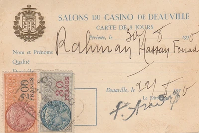 FRANCE Old Rare Revenue 200 & 30 F. Tied Casino Card 1955 - Image 1 of 2