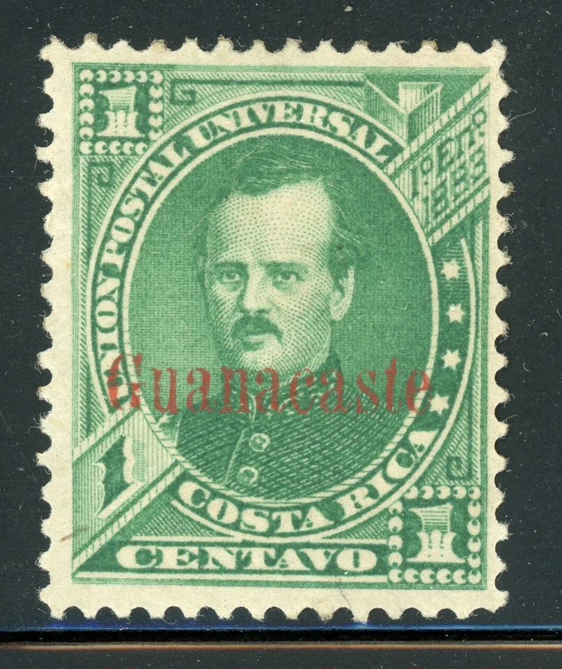 COSTA RICA GUANACASTE - MH Selections: Scott #4 1c Green RED OVPT 1885 CV$4+ - Image 1 of 1