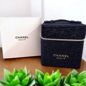 New In Box CHANEL VIP Blue & Gold Vanity With Top Handle & Chanel Zipper Pull - Picture 1 of 6