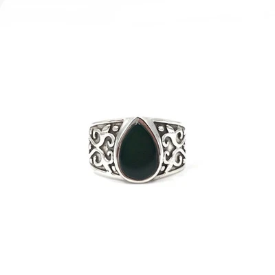 Anillo de banda 925 anillo de plata ónix verde para hombre anillo de sello li... - Imagen 1 de 4
