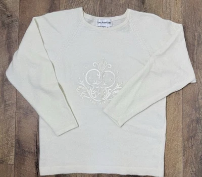 Breckenridge Pullover Sweater Women's Small Cream Lambswool Blend Rhinestones - Image 1 of 4