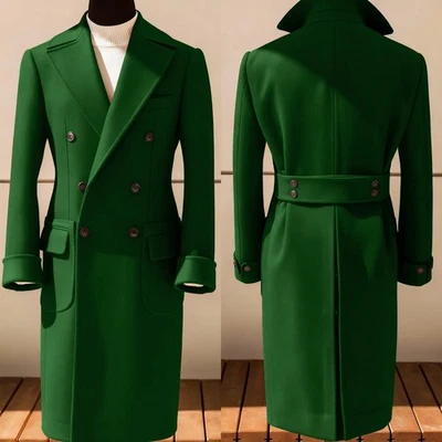 Abrigos de tweed para hombre cálidos largos mezcla de lana abrigos ropa exterior doble pecho personalizados Foto 1 de 4