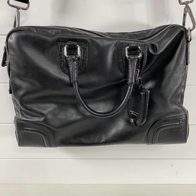 Bolso de hombro Tumi de cuero negro bandolera con cremallera superior etiqueta de equipaje cocodrilo Foto 1 de 4