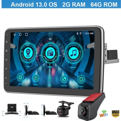 Android 13 Single 1 Din 10.1" Car Stereo Radio GPS WiFi Head Unit Audio 64GB DVR - Image 1 of 4
