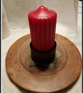 The Olde Farmstead Wood/medal Cande Holder Home Decor holds a 3" Candle - Picture 1 of 8