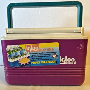 Vintage 1995 Igloo Cooler Legend 6 Purple and Green Holds 6 Cans Made USA 5.3 Qt - Picture 1 of 6
