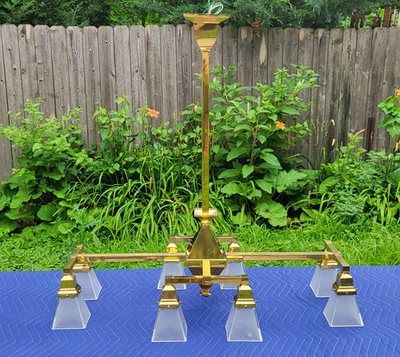 Arts & Crafts Mission Bungalow Craftsman Accesorio Araña Latón Luz Galería Foto 1 de 4