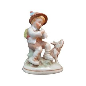 Porcelain Figurine Boy Playing Flute Dog Singing At His Side Vintage Germany - Picture 1 of 6
