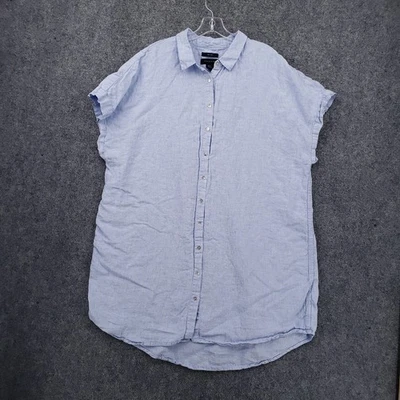 Tahari Dress Womens 2X Plus Blue Midi Sleeveless Linen Button Up Shirt Collared - Image 1 of 4