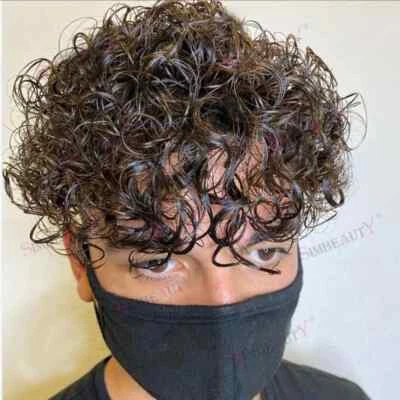 Sistemas de substituição de cabelo humano toupee masculino encaracolado 20 mm para peruca unidade peça de cabelo masculino - Imagem 1 de 4