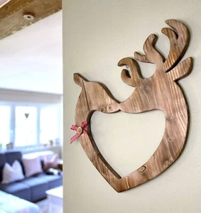 Wandbild Holz Wanddeko Bild Hirsch Deko Landhaus Altholz Hüttenzauber Holzdeko - Bild 1 von 16