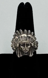 Anillo Cabeza JEFE Indio Americano Esterlina De Colección Hecho a Mano Estilo Suroeste Talla 8.5 - Imagen 1 de 4