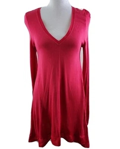 Deletta Anthropologie Medium Women Hot Pink Dress Long Sleeve Knee Length Rayon - Picture 1 of 10
