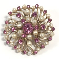 Berg\u00e9re Gold Tone and Clear Rhinestone Burst Brooch and Matching Clip Earrings