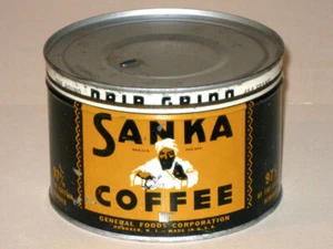 Vintage 1940s SANKA COFFEE Advertising Tin Can with Lid! Key Opened! Drip Grind! - Imagen 1 de 7