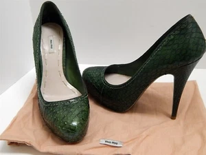 Miu Miu Black Green Genuine Snakeskin Platform Pumps Italy 36.5 6 M - Picture 1 of 6