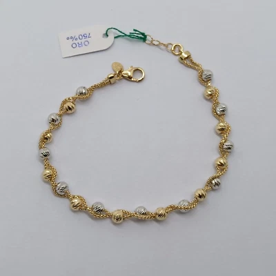 BRACCIALE DA DONNA A MAGLIA CON SFERE IN ORO GIALLO E BIANCO 18KT 4,2 GR. (7665) - Immagine 1 di 4