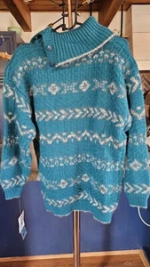 Vintage 80's HKA Designs Wool Acrylic Blue Colorful Sweater Women's Sz Large - Picture 1 of 5