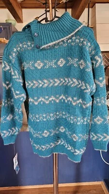 Vintage 80's HKA Designs Wool Acrylic Blue Colorful Sweater Women's Sz Large - Image 1 of 4