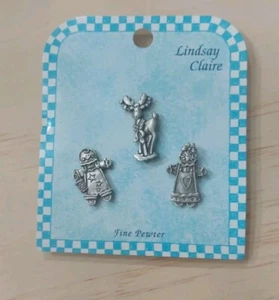 VINTAGE LINDSAY CLAIRE PEWTER CHRISTMAS PINS CARDED - Picture 1 of 5