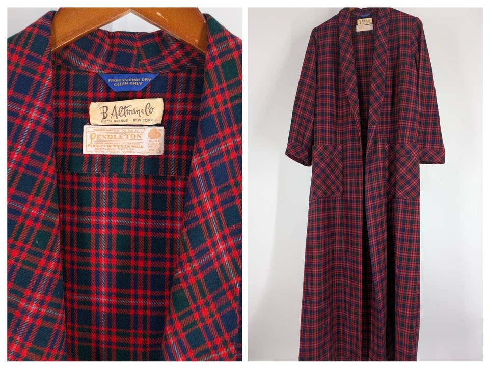 Pendleton Vtg 50s Plaid Flannel B Altman Co NYC Robe Jacket 40" Rockabilly USA - Image 1 of 4