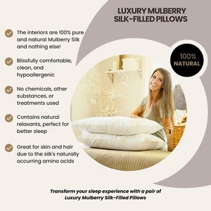 Pair of Luxury Mulberry Silk-Filled Pillows. 100% Natural Hypoallergenic Comfort - Picture 1 of 7