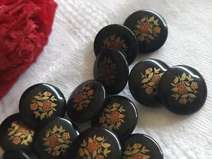 Lot 12 mignons boutons vintage noir bouquet de fleur pied 1,5 cm ref 0023 - Picture 1 of 2