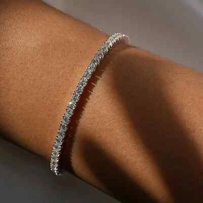Brazalete de tenis con ajuste de 4 puntas redondo de diamantes naturales GH/VS de 4 quilates de oro blanco de 14 k Foto 1 de 4