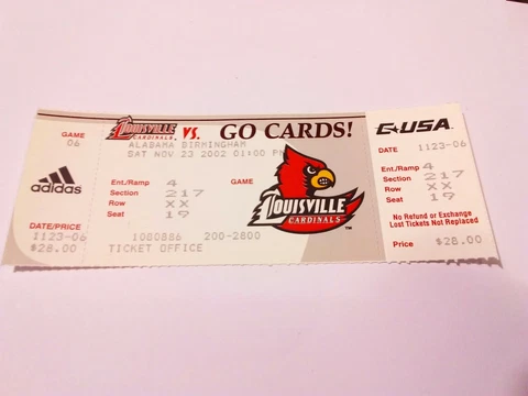 2002 Louisville Cardinals UAB Football Full Unused Ticket Cover