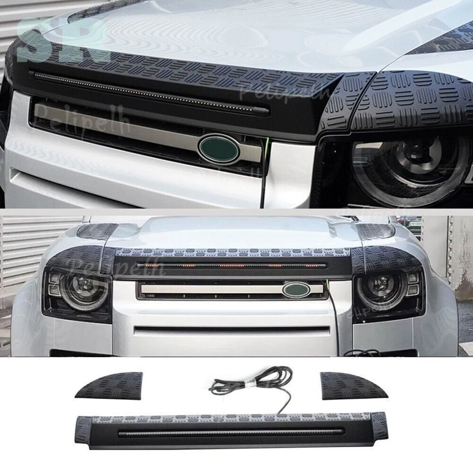 Kit de cubierta de capó delantero negro con luces LED para Land Rover Defender 2020-2025 Foto 1 de 4