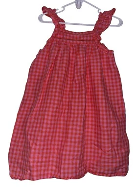 Vestido de paseo Crewcuts para niñas mezcla de lino rosa naranja a cuadros talla 12 volantes Foto 1 de 4