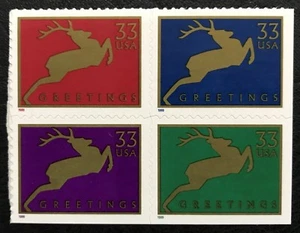1999 Scott #3360-63, 33¢, CHRISTMAS DEER - Mint NH - Booklet Block of Four - Picture 1 of 1